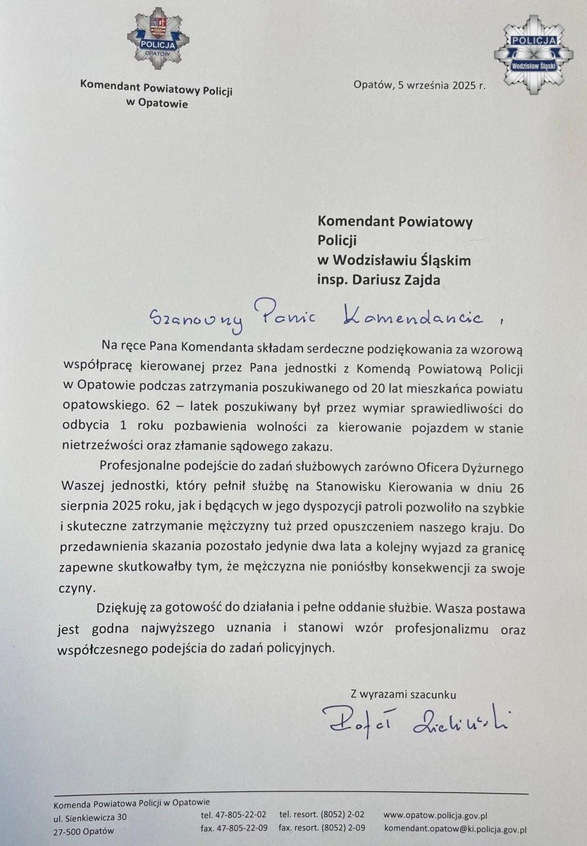 treść podziękowań
