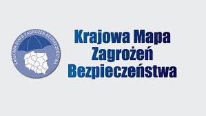 logo krajowej mapy zagrożeń bezpieczeństwa, niebieskimi literami na białym tle