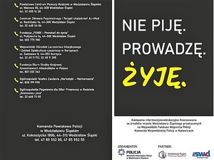 ulotka informacyjna dotycząca kampanii informacyjno-edukacyjnej &quot;Nie piję. Prowadzę. Żyję.&quot;