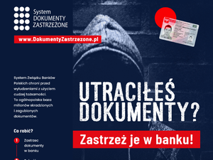 plakat informujący o procedurze postępowania w przypadku kradzieży lub zgubienia dokumentów