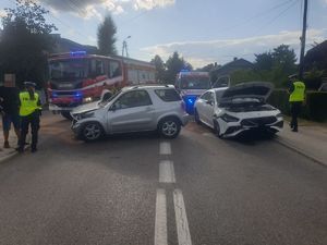 na zdjęciu widać policjantów pracujących na miejscu zdarzenia drogowego